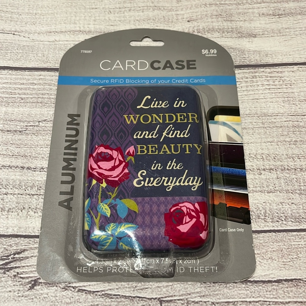 NWT Hobby Lobby Aluminum Card Case Purple/Blue with Floral Design
